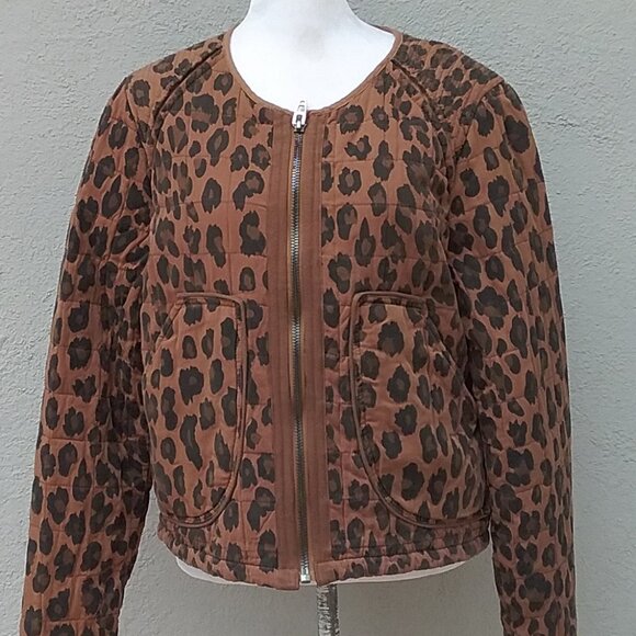 Blank NYC Jacket Women's Large Brown Black Cool Cat Quilted Animal Print Preppy - Picture 3 of 7